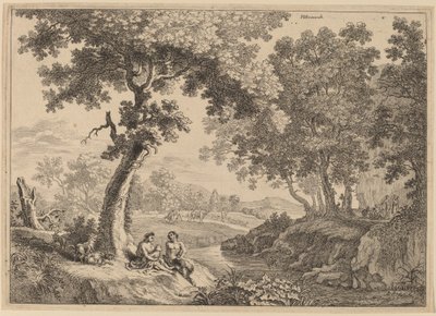 Famiglia di satiri seduti sotto un albero da after Herman van Swanevelt