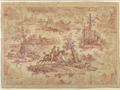 Cartone per tessuto stampato in cotone, La Route de Jouy da after Horace Vernet