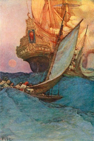 Un attacco a un galeone da after Howard Pyle