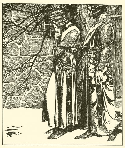 Sir Kay interrompe le meditazioni di Sir Percival da after Howard Pyle