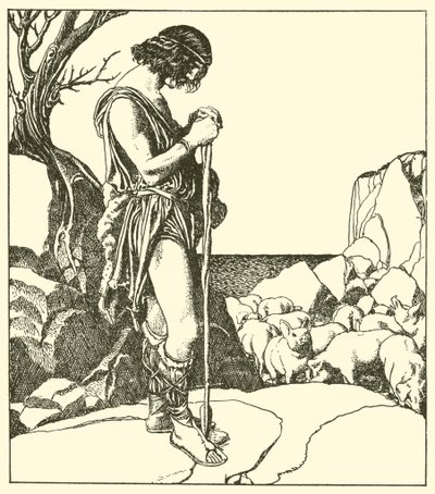 Sir Lamorack custodisce i maiali di Sir Nabon da after Howard Pyle
