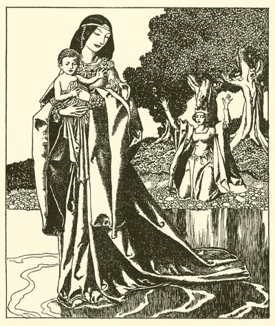 La Dama Nymue porta via Lancillotto nel Lago da after Howard Pyle