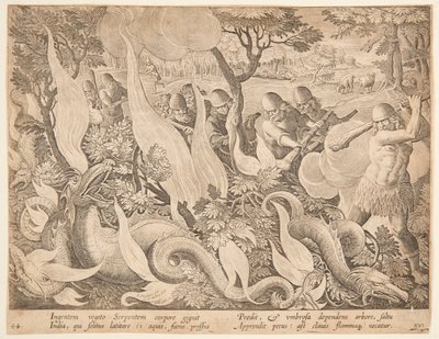 Serpenti combattenti con il fuoco da after Jan van der Straet, called Stradanus