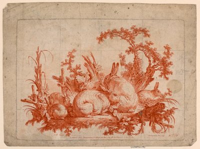 Famiglia di conigli da after Jean Baptiste Huet
