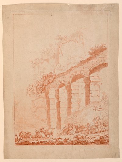 Caprai in paesaggio con rovine da after Jean Baptiste Huet