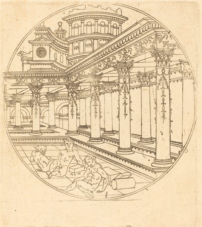 Tre figure in una galleria da after Jean de Gourmont I