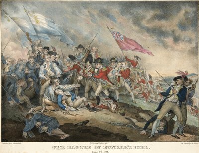 La battaglia di Bunkers Hill, 17 giugno 1775, inciso da Alfred Hoffy, pub. 1786 da after John Trumbull