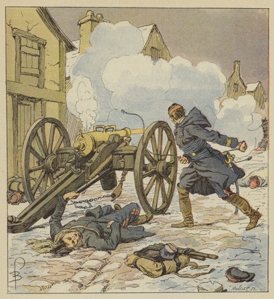 A Parigné, un capitano di artiglieria sostiene la ritirata caricando e sparando lui stesso il suo ultimo pezzo da after Louis Charles Bombled