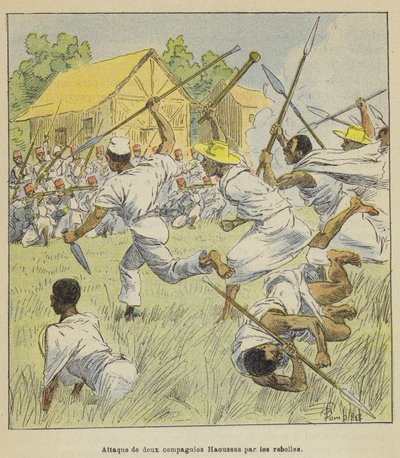 Attacco di due compagnie Haoussas da parte dei ribelli da after Louis Charles Bombled
