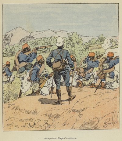 Attacco al villaggio di Andratra da after Louis Charles Bombled