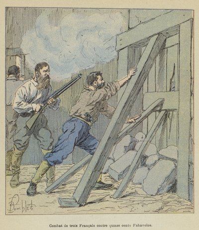 Combattimento di tre francesi contro millecinquecento Fahavolos da after Louis Charles Bombled