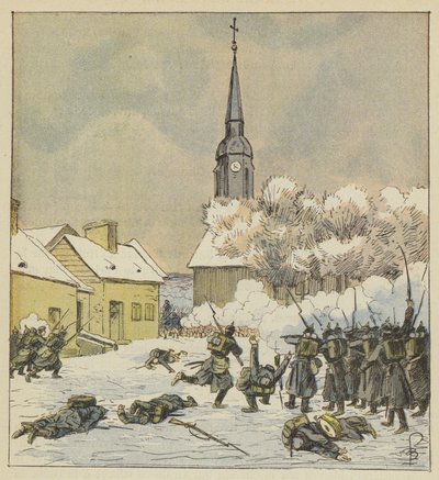 Combattimento del 62º e del 37º di marcia nel villaggio di Changé da after Louis Charles Bombled