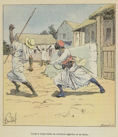 Corpo a corpo tra un tiratore algerino e un hova da after Louis Charles Bombled