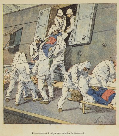 Sbarco ad Algeri dei malati dello Shamrock da after Louis Charles Bombled