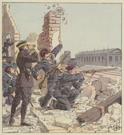 Difesa della stazione di Tien-Tsin da parte dei fucilieri di marina da after Louis Charles Bombled