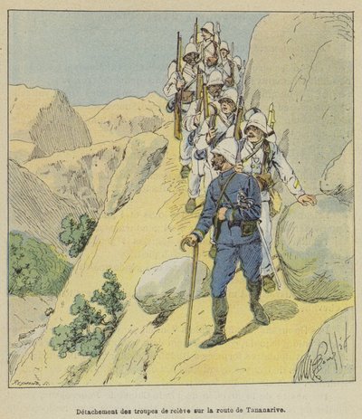 Distaccamento delle truppe di riserva sulla strada per Tananarive da after Louis Charles Bombled