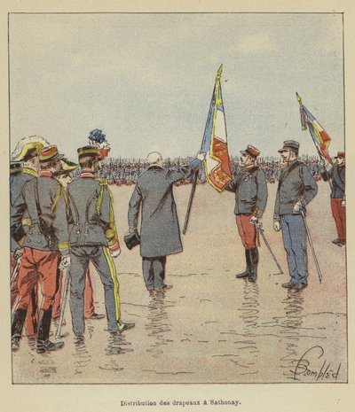 Distribuzione delle bandiere a Sathonay da after Louis Charles Bombled