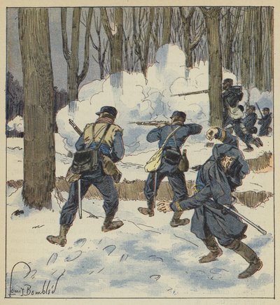 Francs-tireurs combattendo nel bosco da after Louis Charles Bombled