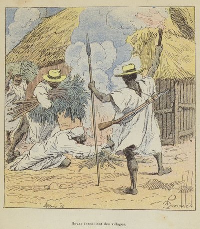 Hova che incendiano villaggi da after Louis Charles Bombled
