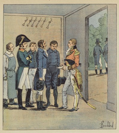 Hudson Lowe interroga i domestici di Napoleone da after Louis Charles Bombled