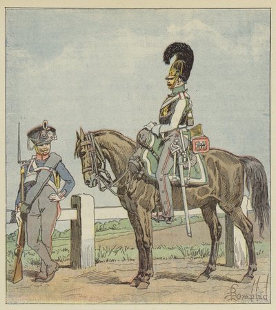 Fanteria di linea prussiana (42° reggimento) e corazziere prussiano (1806) da after Louis Charles Bombled