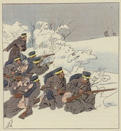 Fanteria giapponese in uniforme da campo in inverno da after Louis Charles Bombled