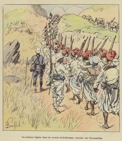 La colonna leggera nei monti Ambohimena, marcia su Tananarive da after Louis Charles Bombled