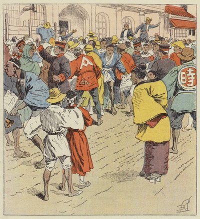 La folla in attesa di notizie della guerra davanti al Figi-Humpo da after Louis Charles Bombled