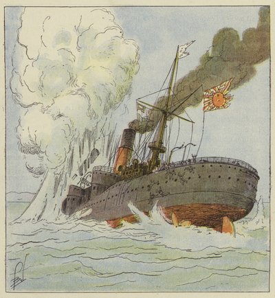 Il Kinschim-Maru affondato da una mina da after Louis Charles Bombled