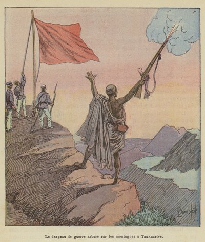 La bandiera di guerra issata sulle montagne a Tananarive da after Louis Charles Bombled
