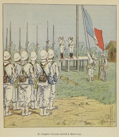 La bandiera francese issata a Marovoay da after Louis Charles Bombled