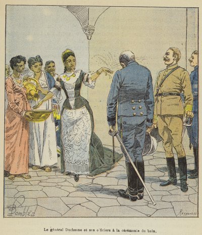 Il generale Duchesne e i suoi ufficiali alla cerimonia del bagno da after Louis Charles Bombled