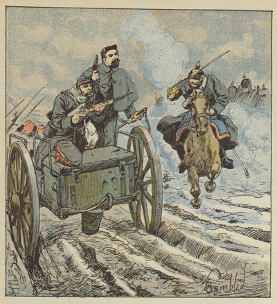 Il maresciallo dei logis Dufresne si difende a colpi di revolver contro i cavalieri prussiani da after Louis Charles Bombled