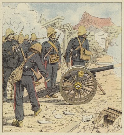 I francesi sparano sulla porta di Choum-Tsche-Men da after Louis Charles Bombled