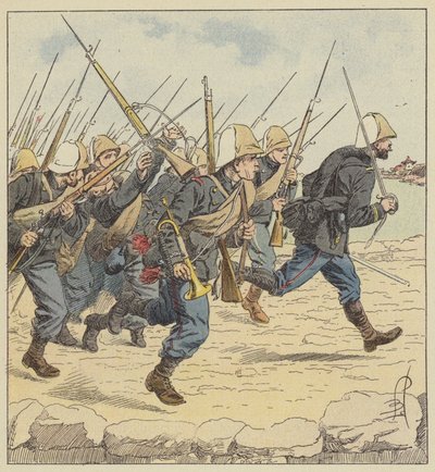 Fanteria di marina sulla strada rialzata di Tien-Tsin da after Louis Charles Bombled