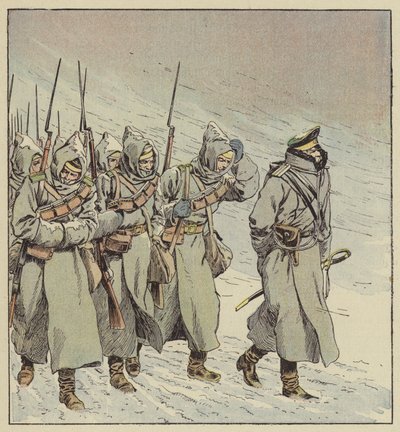 Marcia forzata della fanteria russa in Manciuria da after Louis Charles Bombled