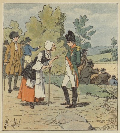 Napoleone parla con una vecchia donna di Tarare da after Louis Charles Bombled