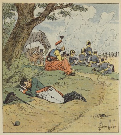 Napoleone dorme durante la battaglia da after Louis Charles Bombled