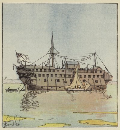 Pontone inglese nella rada di Portsmouth da after Louis Charles Bombled