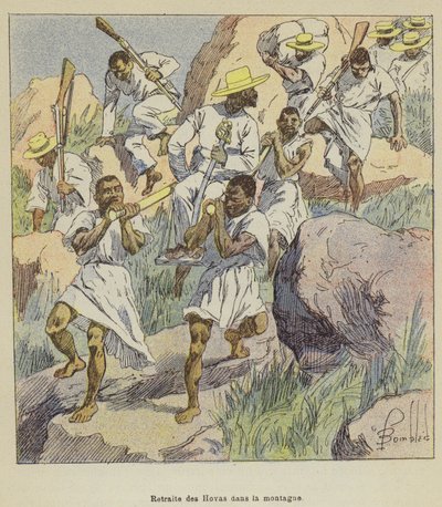 Ritirata degli Hova nella montagna da after Louis Charles Bombled