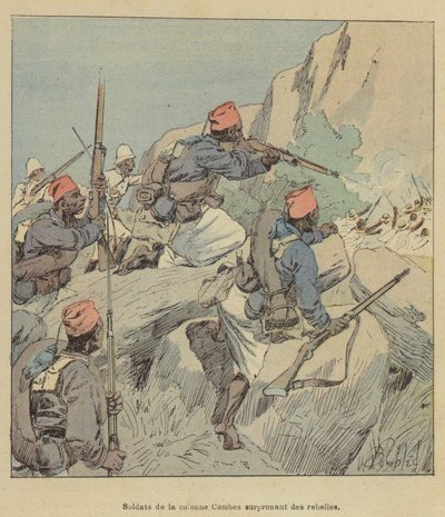 Soldati della colonna Combes che sorprendono ribelli da after Louis Charles Bombled