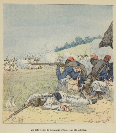 Un piccolo posto di Sakalava attaccato da 500 ribelli da after Louis Charles Bombled