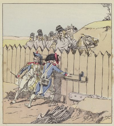 Un sergente della guarnigione di San Giorgio riconosce gli ussari austriaci dai loro mantelli nuovi da after Louis Charles Bombled