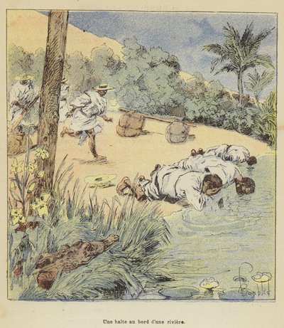 Una sosta al bordo di un fiume da after Louis Charles Bombled
