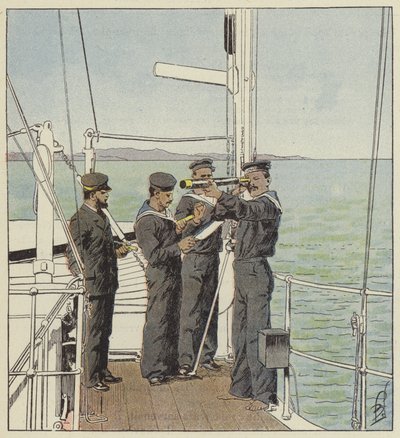 Vedette giapponesi che osservano la flotta di Port-Arthur da after Louis Charles Bombled