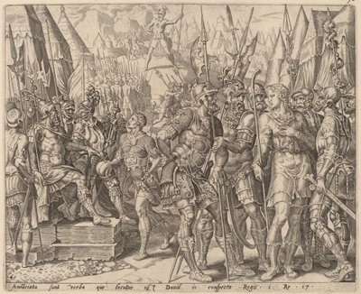 Il fratello di Davide che gli racconta la sfida di Golia da after Maerten van Heemskerck