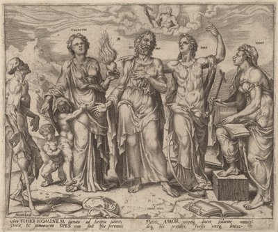 Uomo Assistito da Fede, Speranza e Carità da after Maerten van Heemskerck
