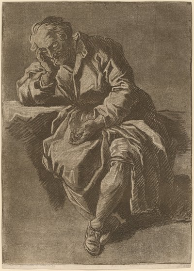 Un anziano seduto che dorme da after Nicholas Henry Jeaurat de Bertry Jean Charles Francois