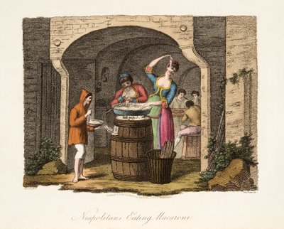 Napoletani che Mangiano Maccheroni, da Italian Scenery, rappresentante i Costumi, le Usanze e i Divertimenti dei diversi Stati d