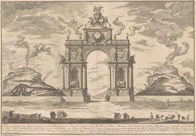 La Prima Macchina per la Chinea del 1756: Un Arco Trionfale tra il Monte Etna e il Monte Vesuvio da after Paolo Posi Giuseppe Pozzi
